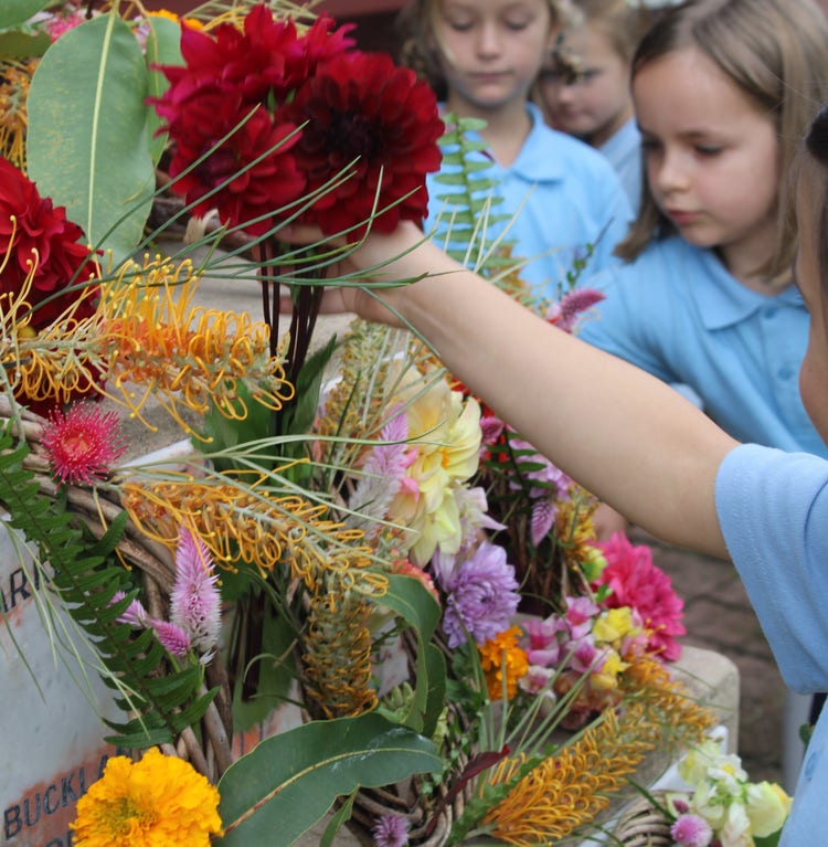 Students and flowers